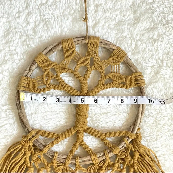 Macrame Handmade Wall Hanging Boho Tree of Life Dream Catcher Mustard - Picture 4 of 4